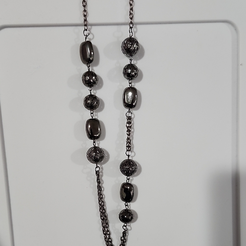 Black Beaded Necklace with Reflective Glass Beads